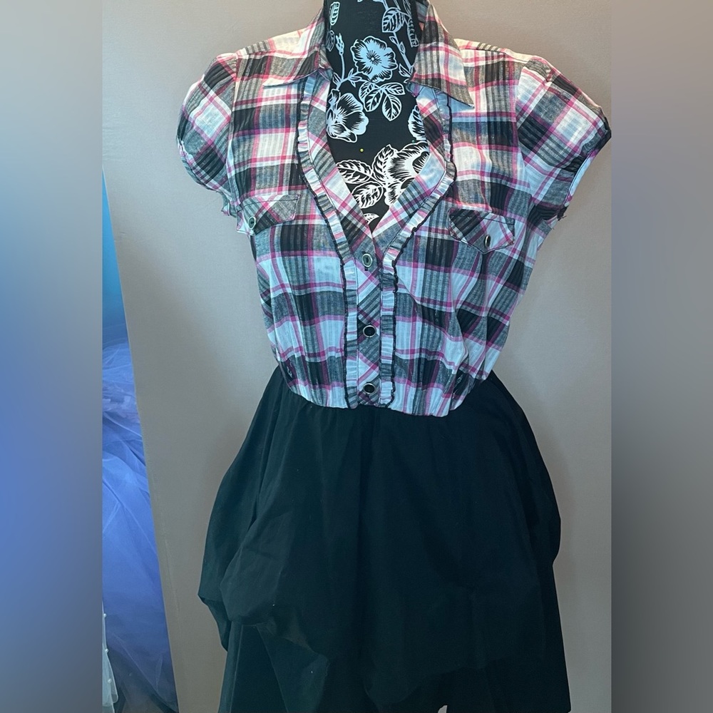 Plaid top Dress with ruffled bottom